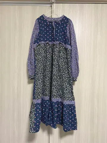 [ forksy. ] 꽃무늬 패치워크 원피스 네이비