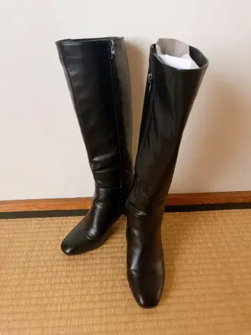 블랙 가죽 롱 부츠 힐 약 7cm
