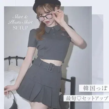 미셸 마카롱 셔츠 & 플리츠 스커트 셋업 상의 XS