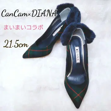 DIANA x CanCam 콜라보 리본 퍼 타탄 체크 하이힐 21.5
