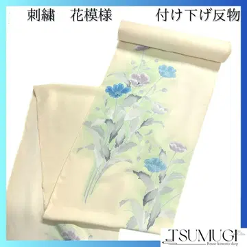 미사용 츠케사게 옷감 기모노용 꽃 무늬 자수 크레이프 원단 092a d