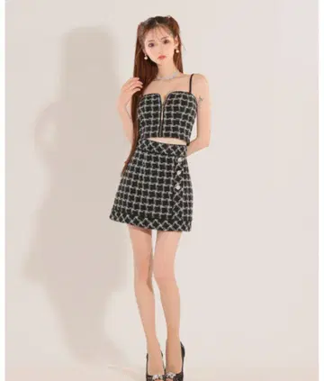 ROBE de FLEURS 체크 트위드 파이핑 디자인 셋업