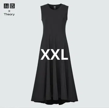 유니클로 블랙 울트라 스트레치 플레어 롱 원피스 띠어리 콜라보 XXL