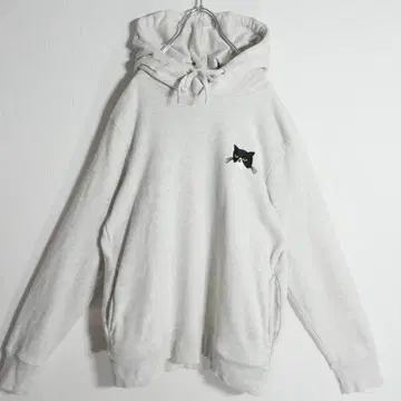 그라니프 후드티 풀오버 고양이 캣 자수 멜란지 화이트 그레이