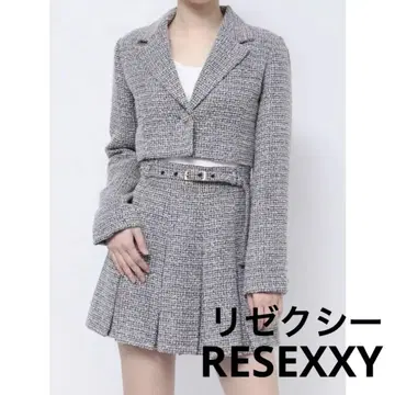트위드 크롭 자켓 플리츠 미니 스커트 셋업 블랙