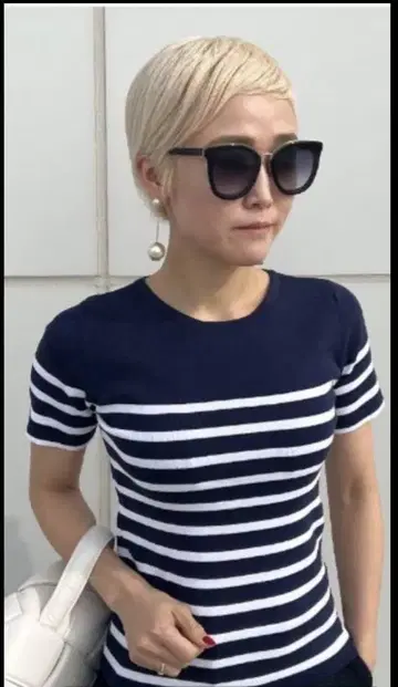 싸개 단추 컬러 보더 니트 M