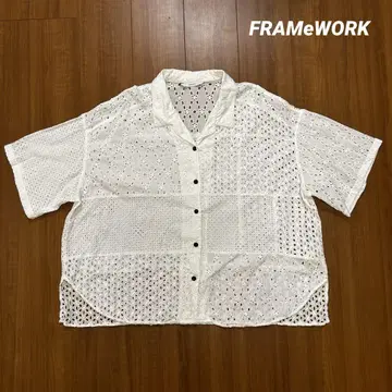 FRAMeWORK 프레임워크 컷워크 자수 반팔 셔츠 오픈 카라