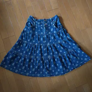 핑크하우스 모노그램 데님 플레어 스커트