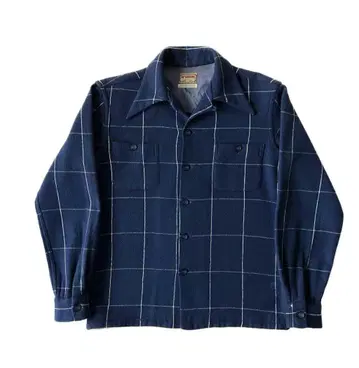 50s vintage McGregor 체크 셔츠 울 블루