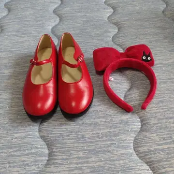 마녀 배달부 키키 코스프레 빨간색 신발과 고양이 귀 머리띠 세트 22cm