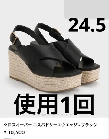 새상품급 찰스앤키스 크로스오버 에스파드리유 웨지 블랙