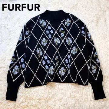 FURFUR 플라워 그리드 스웨터 블랙 프리 사이즈 꽃무늬
