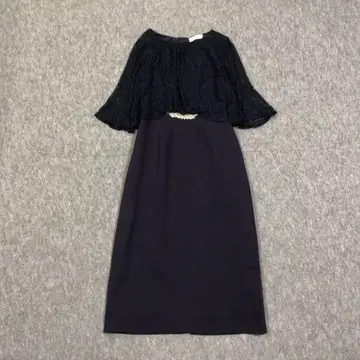 원피스 드레스 비쥬 장식 종아리 기장 레이스 네이비 M 사이즈 엘레강트