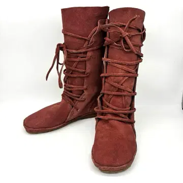[컨디션 최상] 코스 레이스업 부츠 가죽 미들 기장 스웨이드 레드 23