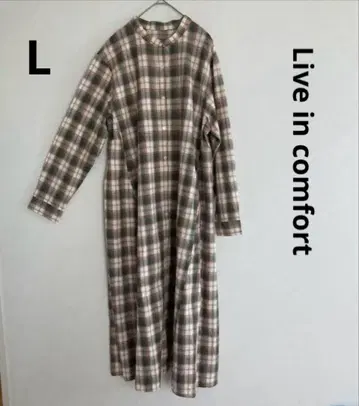 리브인컴포트 셔츠 원피스 체크 긴팔 L