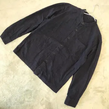 MUJI 밴드 카라 셔츠 L 네이비 코튼 100 긴팔 무인양품