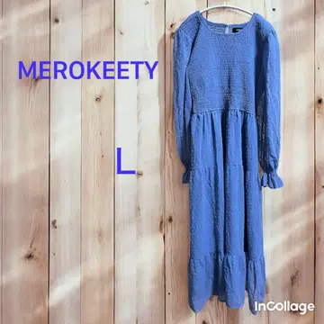 MEROKEETY 블루 쉬폰 티어드 원피스 가을 L 여성용