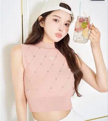 Darich 스톤 다이아 니트탑 핑크