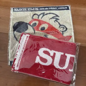 SUPER BEAVER 로고 타월 빨간색 마스크드 비버 밴딩 타월 2점