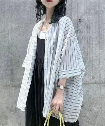 니코앤드 프리미엄 스트라이프 6부 소매 셔츠 캐주얼