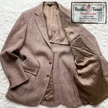HARRIS TWEED 테일러드 자켓 헤링본 싸개 버튼