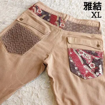 미야비유이 일본풍 패턴 가몬 자수 데님 청바지 카멜 XL