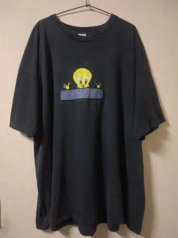 90s loony tunes tweety 블랙 미페이드 티셔츠