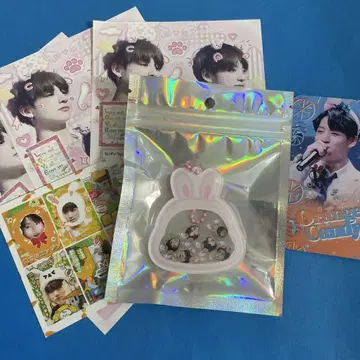 BTS 정국 바스락 토끼 키링 한국 제작자 스티커 포토카드