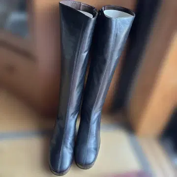 블랙 가죽 롱 부츠 24.5cm