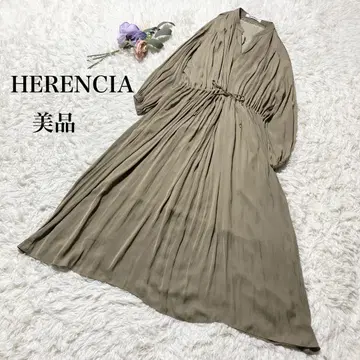 [ HERENCIA ] 헤렌시아 새틴 개더 원피스 카키