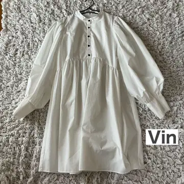 Vin 볼륨 퍼프 슬리브 튜닉 셔츠 원피스 블라우스 일본제 화이트