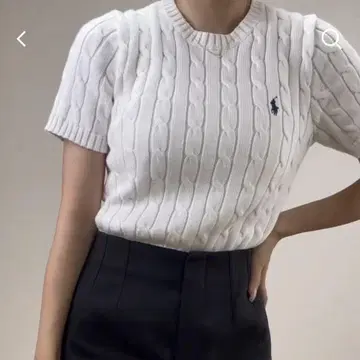 공식 매장 구매 POLO 화이트 케이블 니트 반팔