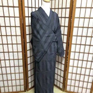순수 실크 단의 시오자와  기모노 [ 줄무늬 ]