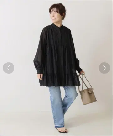 Spick & Span 와셔 티어드 블라우스 블랙