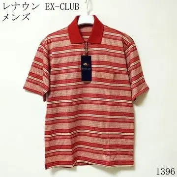 EX-CLUB 반팔 피케 셔츠 M 사이즈 빨간색 화이트 스트라이프