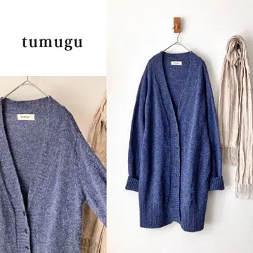 tumugu 츠무구 깔끔한 색 울 100% 롱 가디건 겉옷