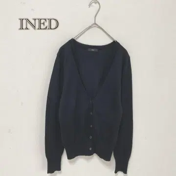 이네드/INED 가디건 블랙 9 아크릴 울 V넥 프론트 오픈