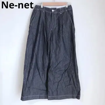 네넷 와이드 팬츠 데님 네이비 면 스티치 S 루즈핏 캐주얼