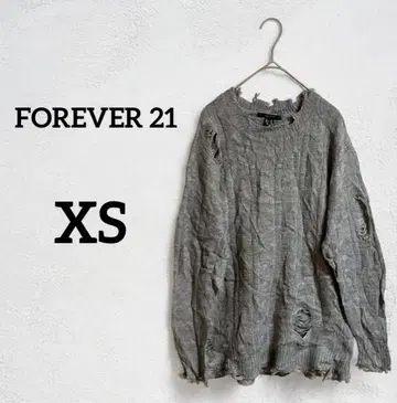 당일 발송 FOREVER 21 [ XS ] 그레이 데미지 스웨터 캐주얼