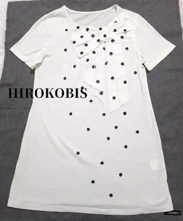 HIROKOBIS 히로코비스 도트 무늬 리본 반팔 T셔츠 화이트 11호