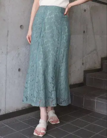 MURUA 사다리 레이스 머메이드 스커트 그린