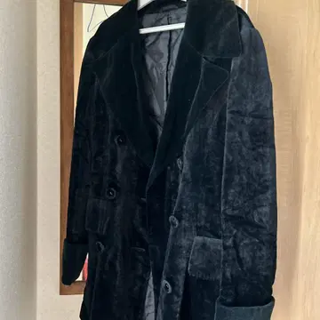 블랙 벨벳 더블 브레스트 코트