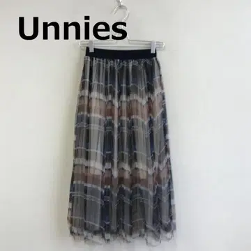 C0912A15 [ Unnies ] 체크 무늬 튤 플리츠 스커트