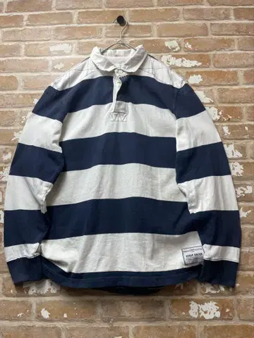 90s Eddie Bauer 라거 셔츠 보더 피케 셔츠 네이비 화이트