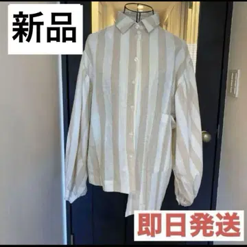 여성용 셔츠 새상품 스트라이프 베이지 셔츠 베이지 계열 비대칭