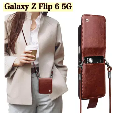 스타일리시 Galaxy Z Flip 6 5G 천연 가죽 숄더 가죽 케이스