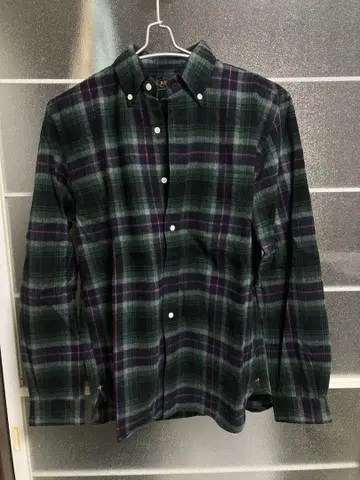 BEAMS 플러스 M 그린 계열 체크 플란넬 셔츠