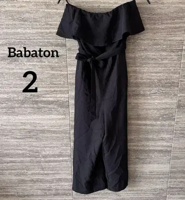 Babaton 오프숄더 점프수트 와이드 팬츠 블랙 허리 리본