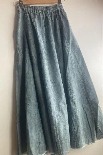 린넨과 코튼의 손으로 짠 염색 롱 스커트/블루/린넨/면/에스닉