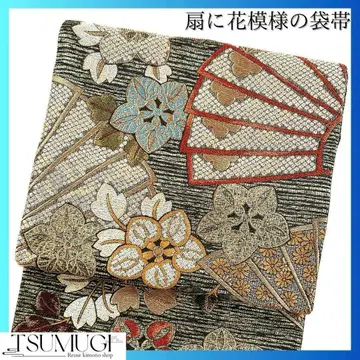 후쿠로 오비 리버서블 부채 꽃 무늬 기모노 015w